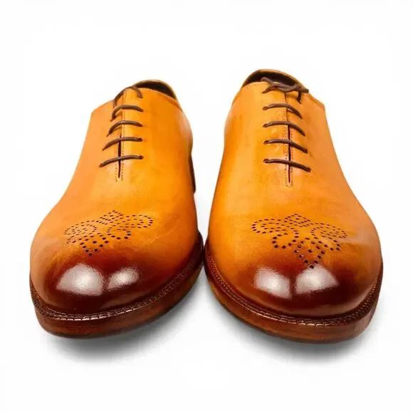 Lethato Tan Patina Medallion Toe Oxford Leather Shoes Wholecut US 12.5 13 - Picture 6 of 8